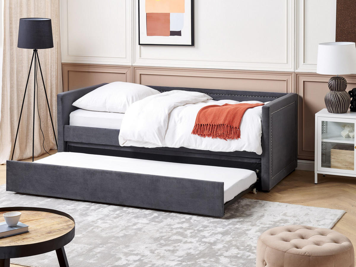 TAGESBETT 90/200cm Dunkelgrau Mimizan - Dunkelgrau, Naturmaterialien/Textil (90/200cm) - Beliani