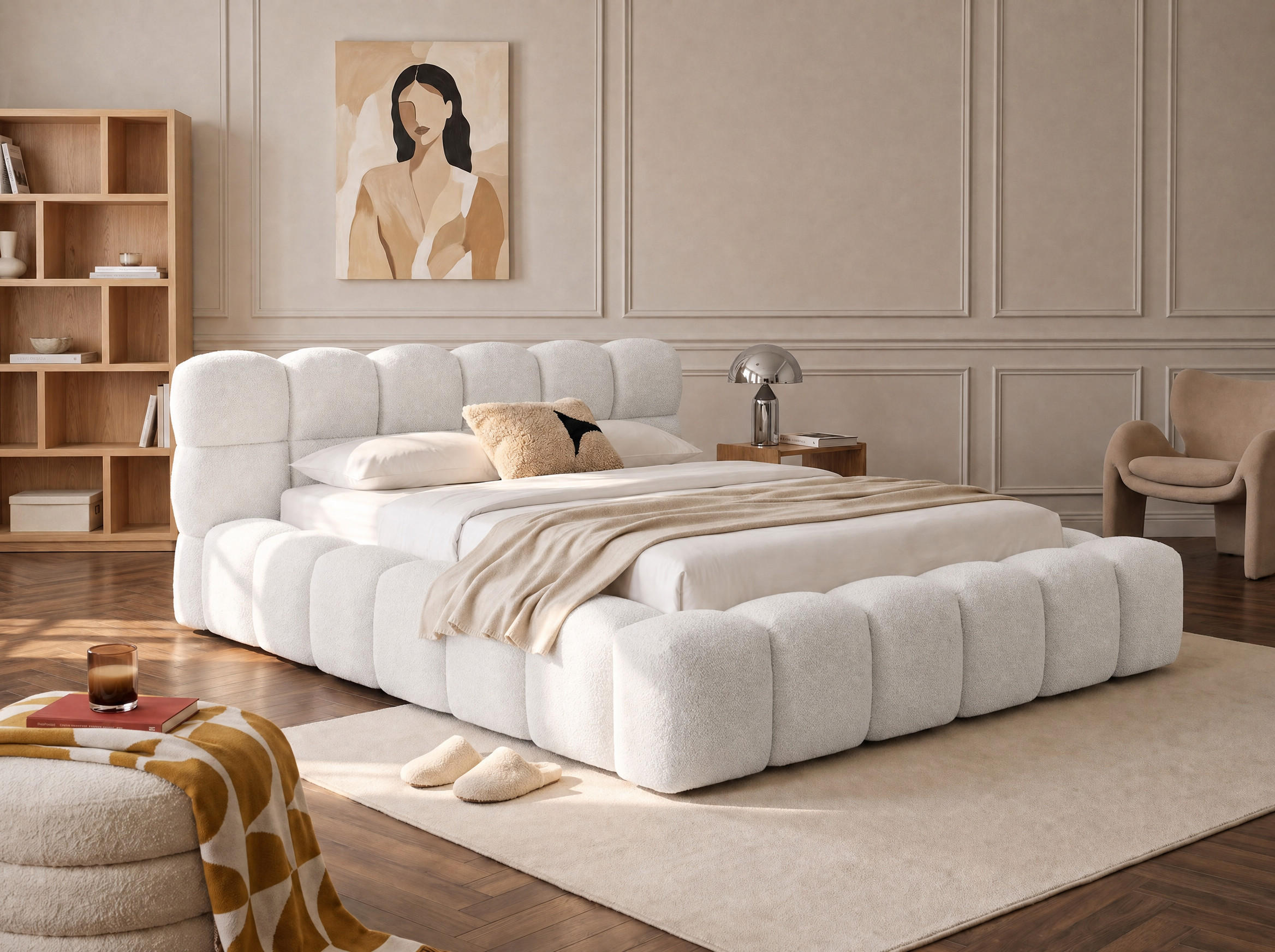 POLSTERBETT Mira Off-White 180/200 cm Boucle mit Bettkasten - Creme, Textil/Metall (180/200cm) - wonello