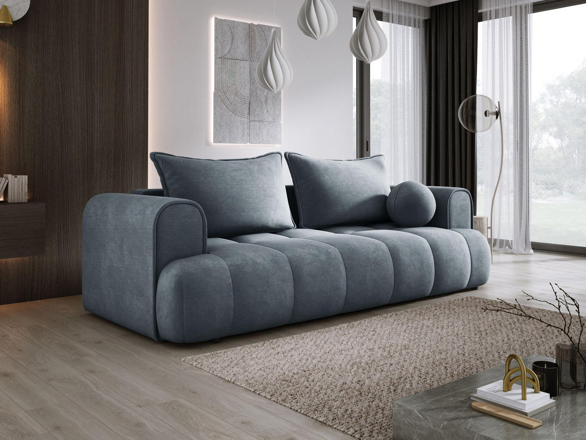 SOFA COCO SCHLAFSOFA mit Bettfunktion, CLOUD Stoffbezug, 2-Sitzer, freistehend, Größe: 250x105x90 cm, Grau - Dunkelgrau, Holz/Textil (250/90/105cm) - DomoHome