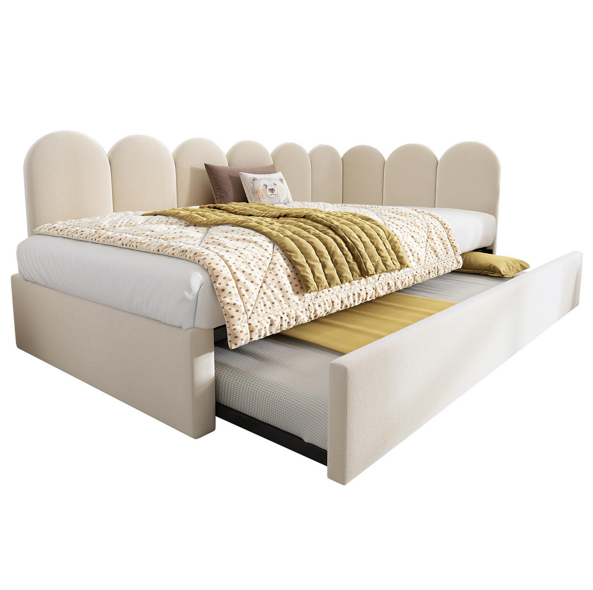 AUSZIEHBETT 90/200 cm mit Ausziehbett 90/190 cm aus Samt in Beige - Beige, Textil (90/200cm) - Flora Grace