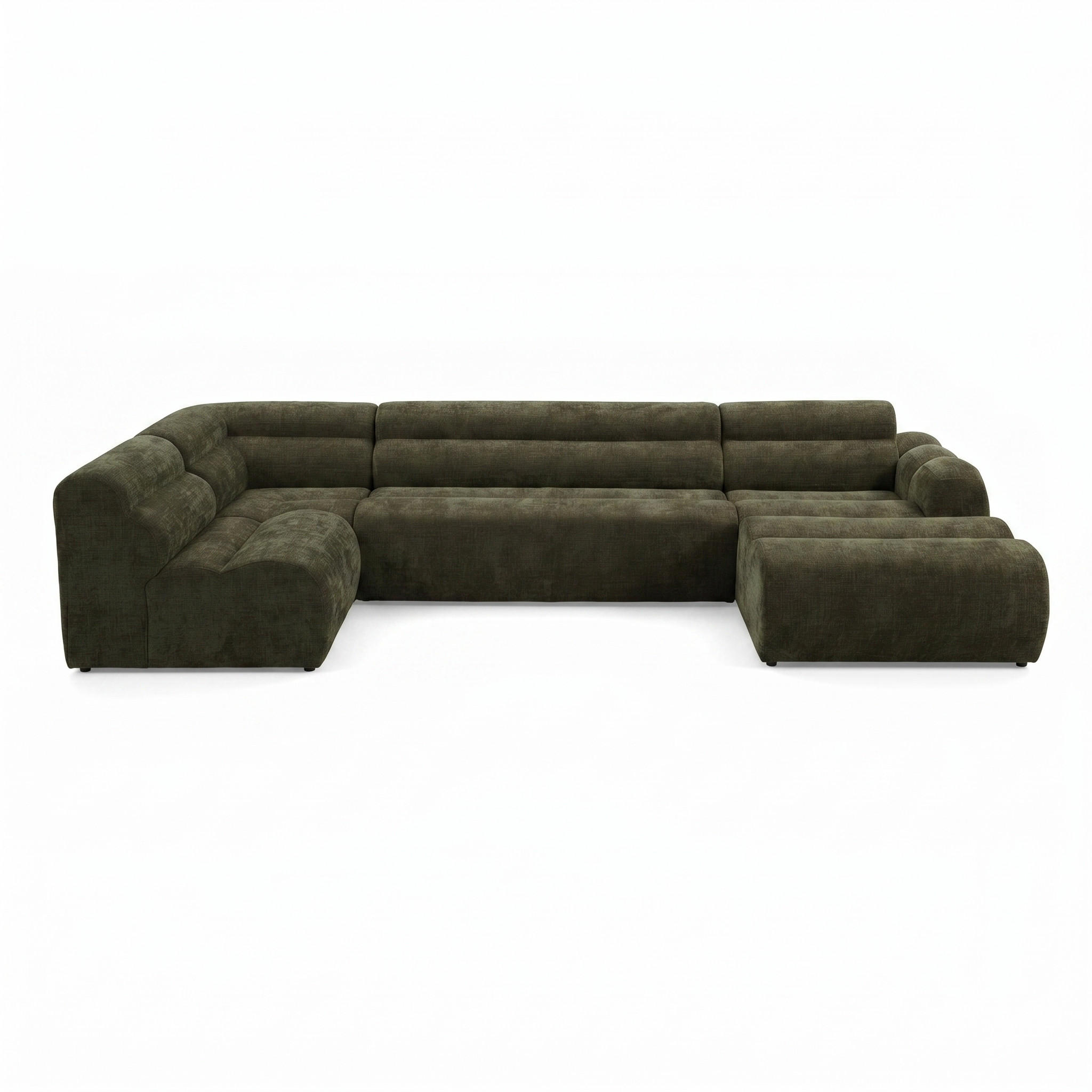 6-SITZER modulares Wohnlandschaft U XXL VEER SET 5 Links, 368 x 175 cm, Chenille Webstoff Grün - Schwarz/Grün, Holz/Kunststoff (368/75/175cm) - Muffo