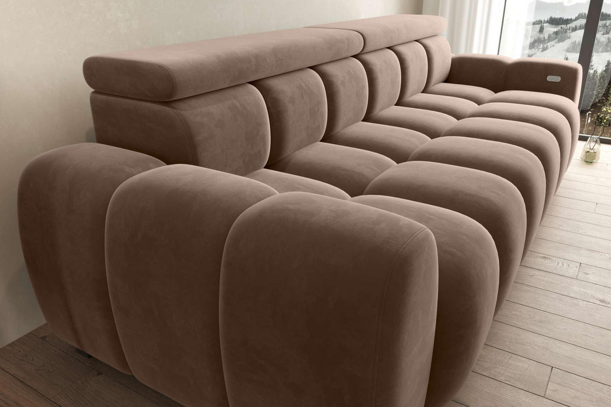 BIGSOFA ALESSIO Velours Taupe mit elektrischer Sitztiefenverstellung - Taupe, Kunststoff/Textil (248/77/108cm) - 99rooms