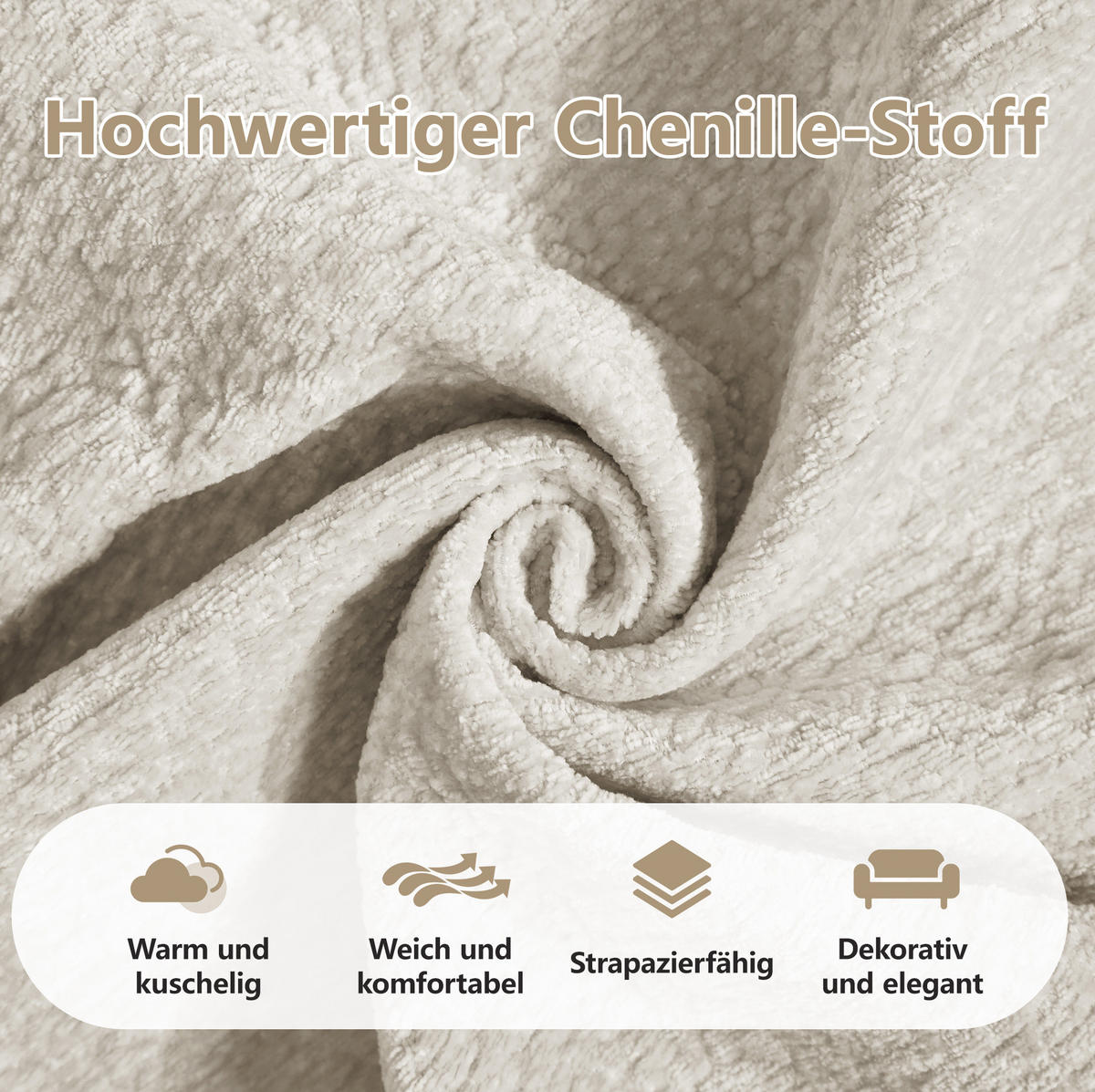 SOFA 190/149/90 cm in Hellkhaki aus Chenille mit modularer U-Form - Sandfarben, Textil (149/90/190cm) - Flora Grace
