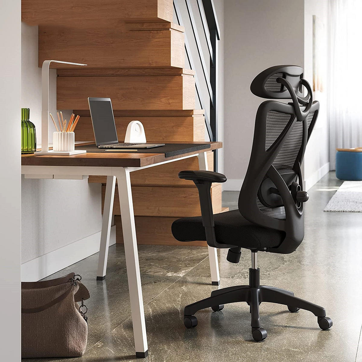 BÜROSTUHL SCHREIBTISCHSTUHL VERSTELLBAR - Schwarz, Leder (66/124/68cm) - Hansiro