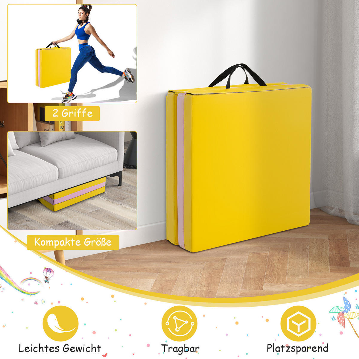 ÜBUNGSMATTE Gelb - Gelb, Leder (180/60cm) - COSTWAY