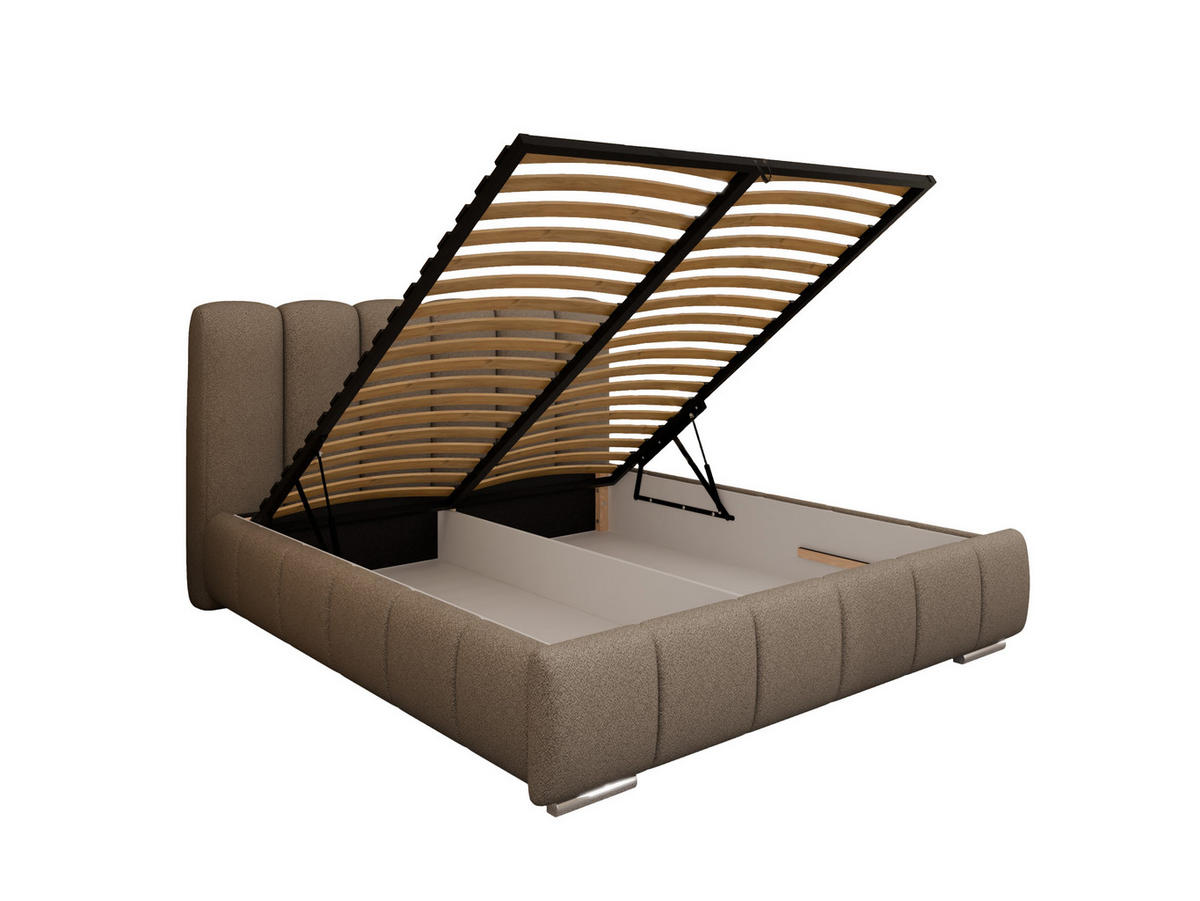 POLSTERBETT ZAIRA 160 x 200 cm mit Bettkasten und Lattenrost, 7-Zonen-Taschenfederkernmatratze CIRA (24 cm) – Braun - Braun, Holz (140/200cm) - Panda Möbel