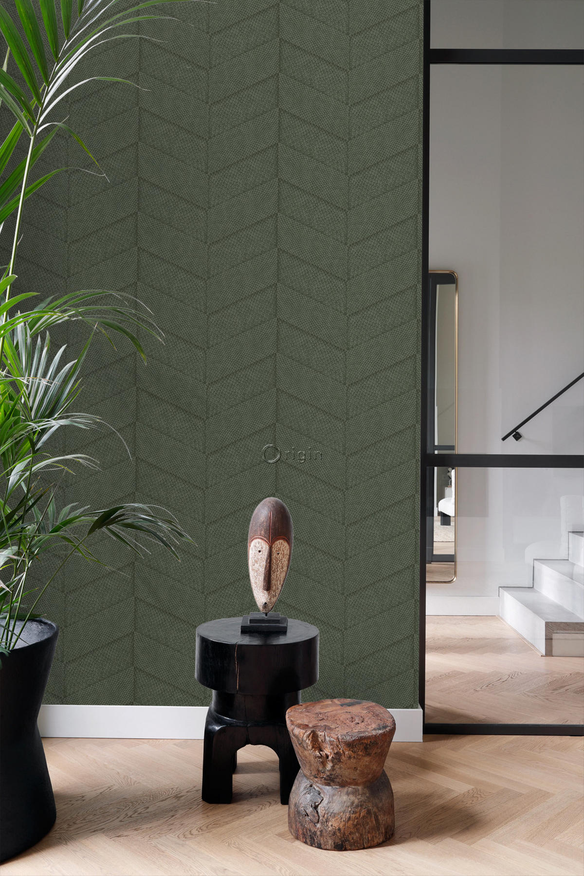 TAPETE Fliesenmuster mit Schlangenhaut-Motiv 53 cm x 10.05 m - Grün, Papier (53/1000cm) - Origin Wallcoverings