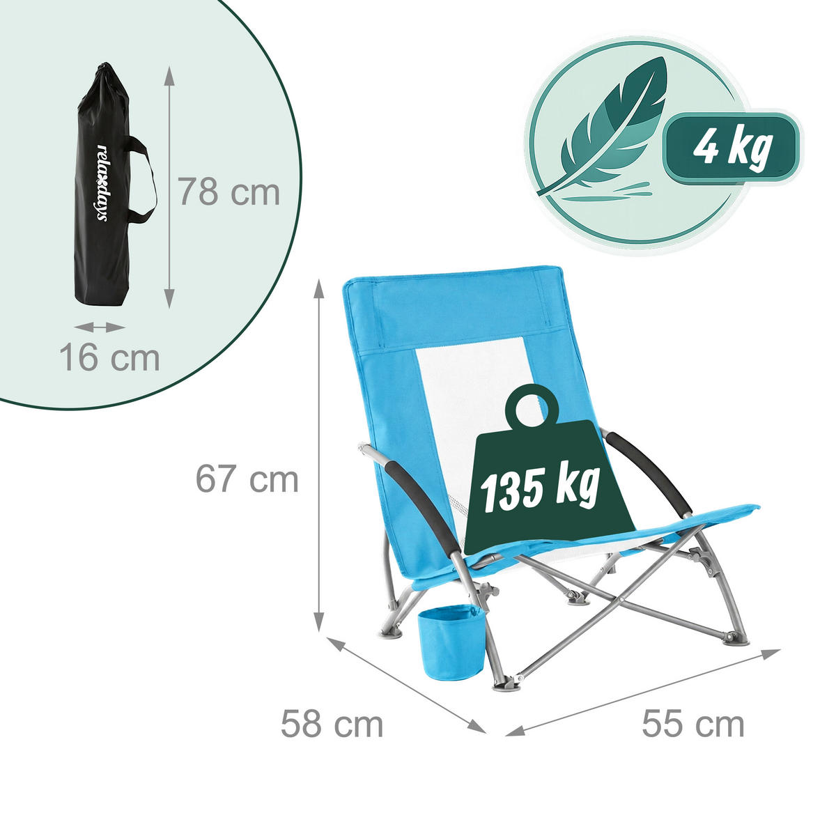 STOLICA - plava, tekstil/metal (55/67/58cm) - Relaxdays