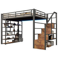 HOCHBETT 140x200 Metallrahmen mit LED Treppe Stauraum Schwarz - Schwarz, Metall - Gisaae