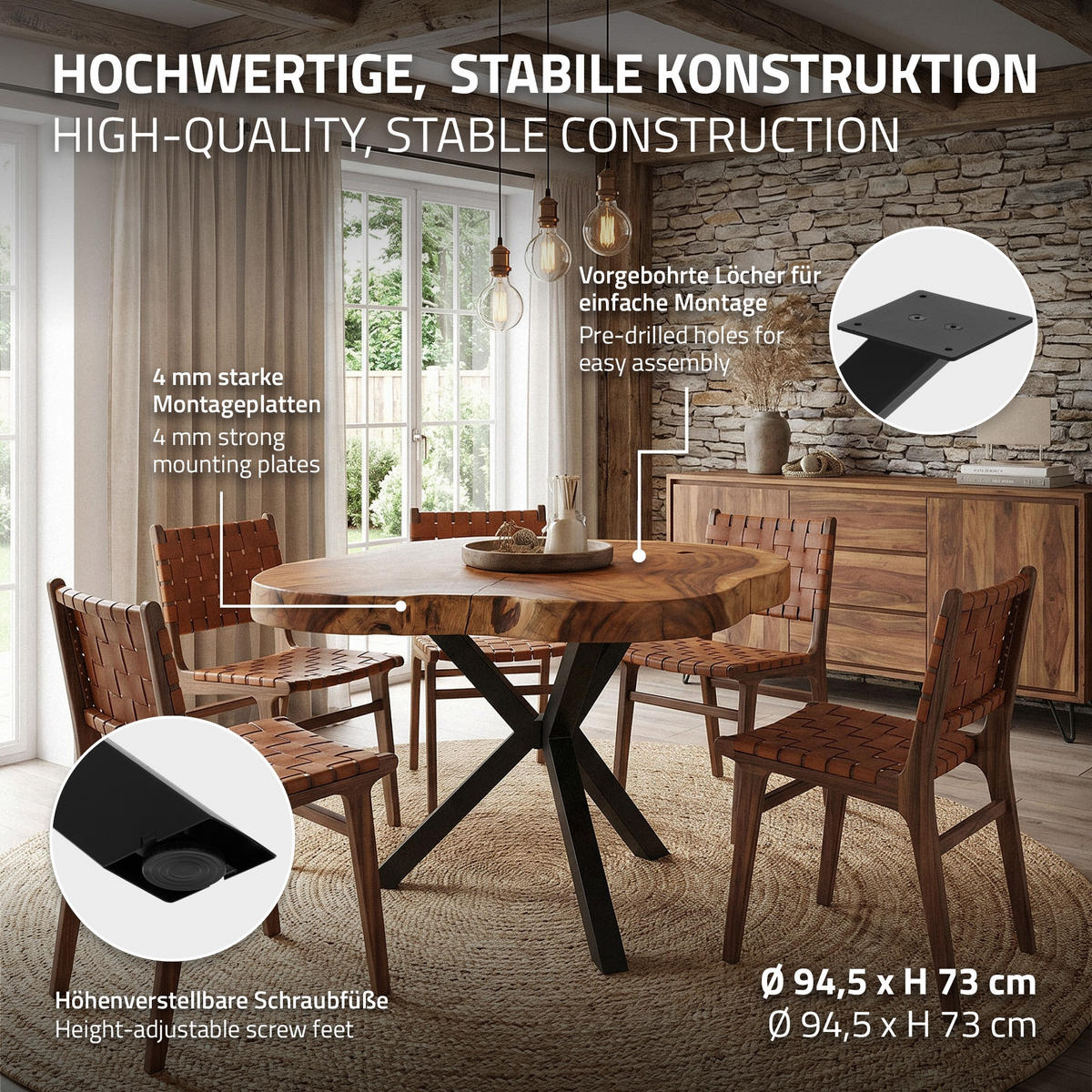 NOHY STOLU kovové černé, Ø 94,5 x 73 cm, ve tvaru písmene X, třínohé z oceli - černá, kov (94.5/73/94.5cm) - ML-DESIGN