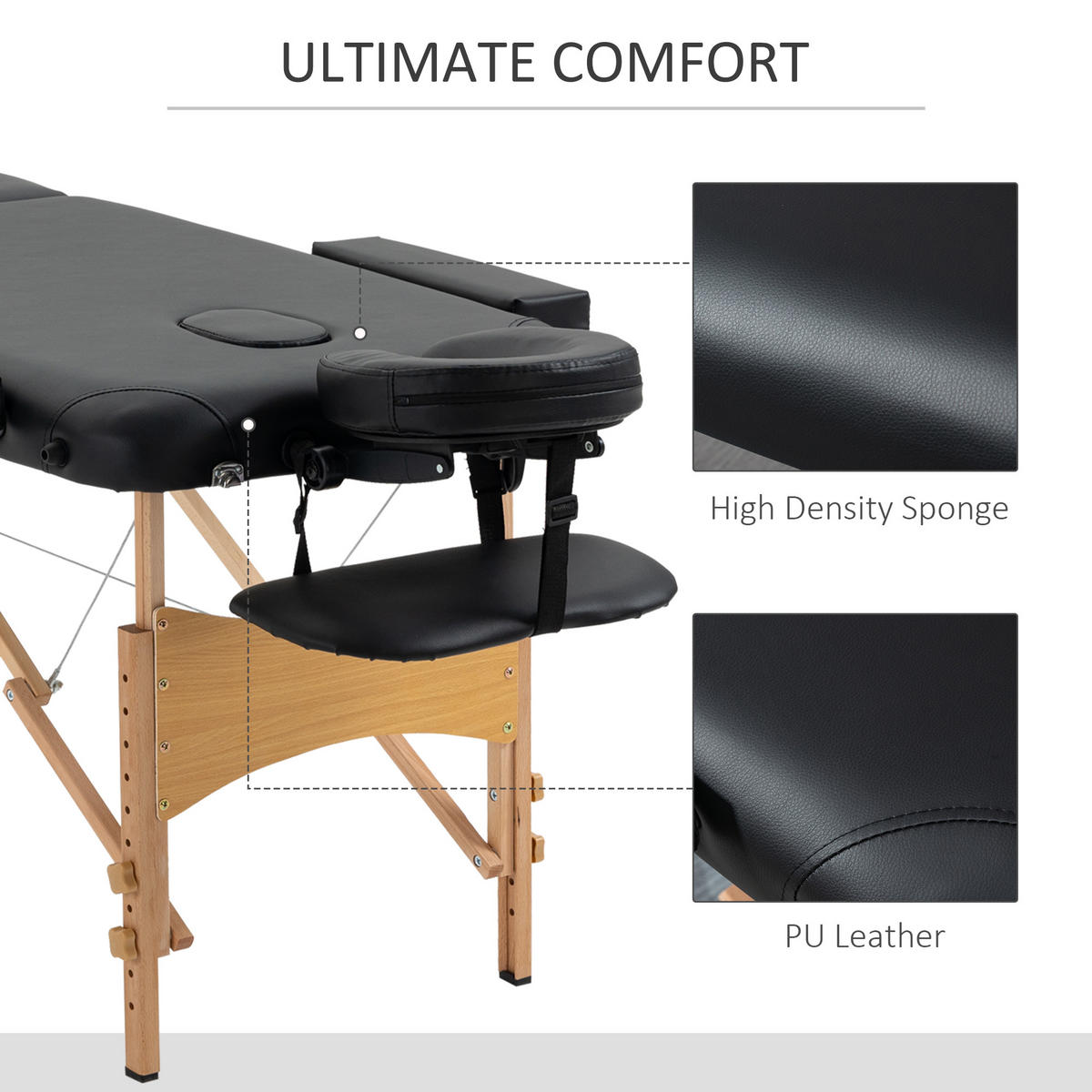 MASSAGELIEGE, klappbarer Massagetisch mit Kopfstütze, für Spa, Salon Kunststoff - Schwarz, Leder (81/92/210cm) - HOMCOM