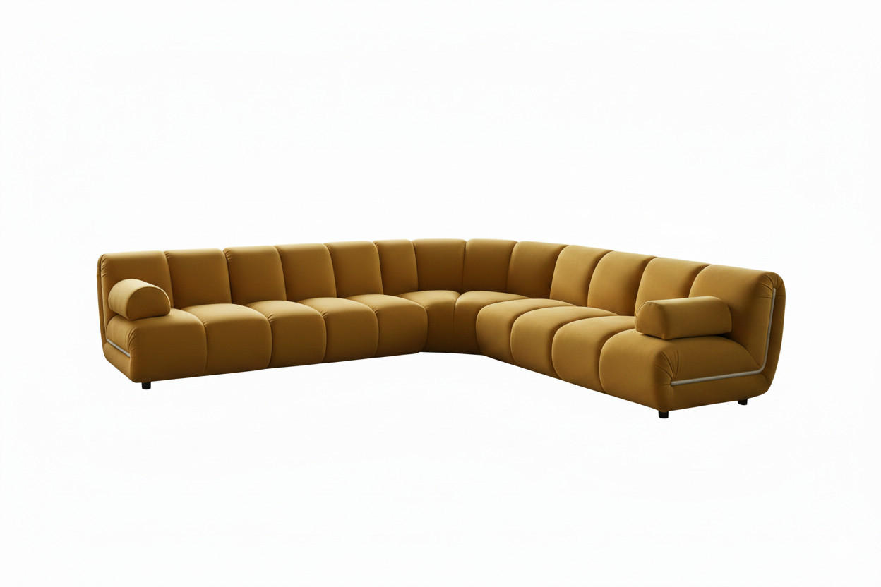 MODULSOFA LAYLA Gelb Velvet - Gelb/Schwarz, Buchenholz/Textil (305/305cm) - KAWOLA