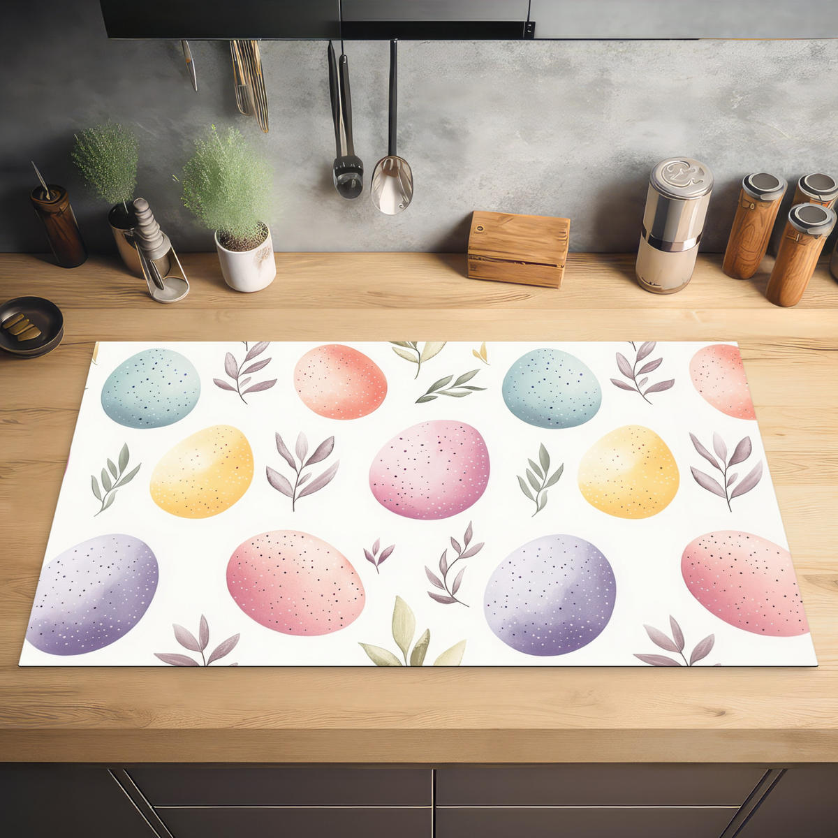 HERDABDECKPLATTE Eier - Bunt - Muster Ceranfeldabdeckung 90x52 cm - Weiß, Kunststoff (90/52/0.2cm) - MuchoWow