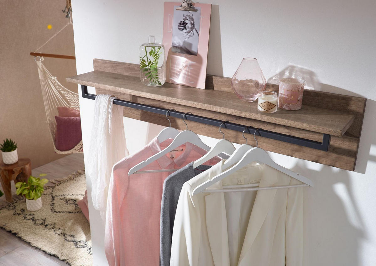 WANDGARDEROBE Wildeiche 120x20x25 bianco geölt VILLANDERS #234 - Beige, Holz (120/25/20cm) - Massivmoebel24