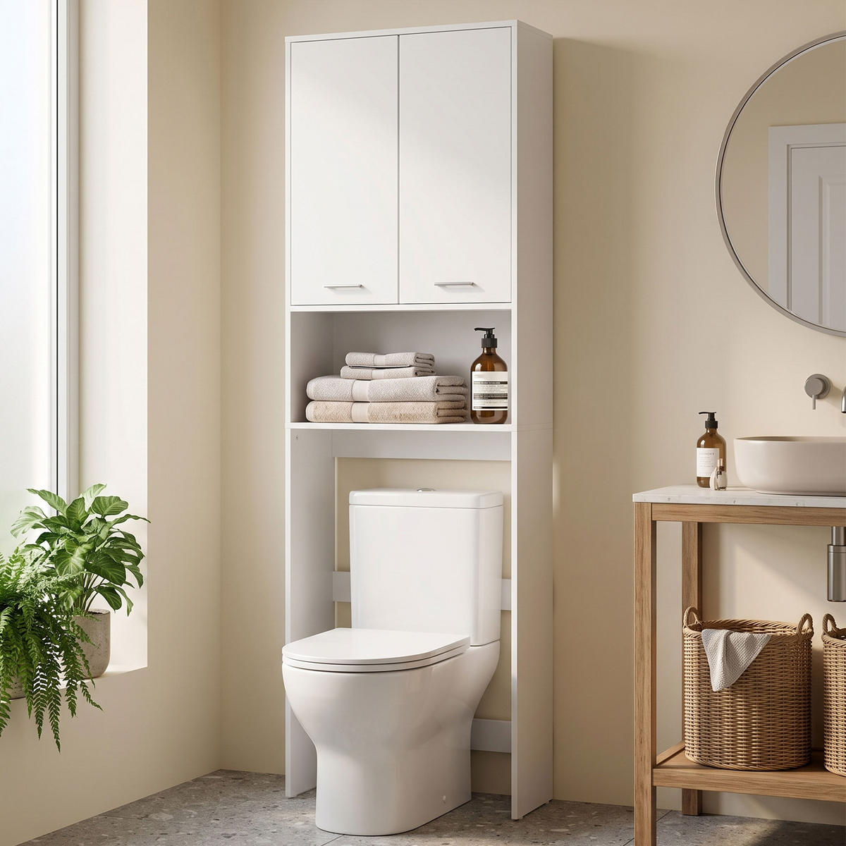 SKÅP för tvättmaskin, spånskiva, vit - Vit/Silverfärgad, Träbaserade material/Plast (24/191/66cm) - HOMCOM