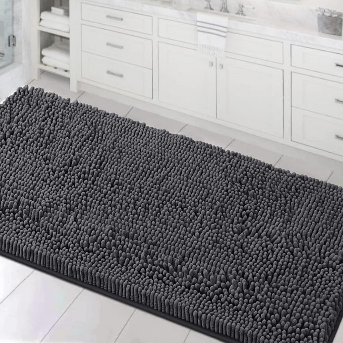 DUSCHMATTE – 50 x 80 cm – Dunkelgrau – Chenille-Material - Dunkelgrau, Textil (30/28cm)