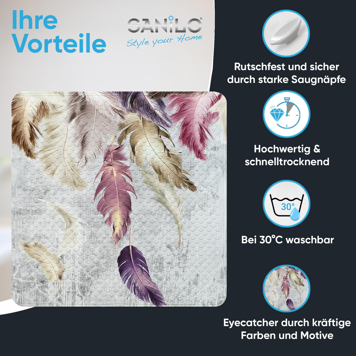 BADEMATTE Federn - Lila, Kunststoff (53/53cm) - Sanilo