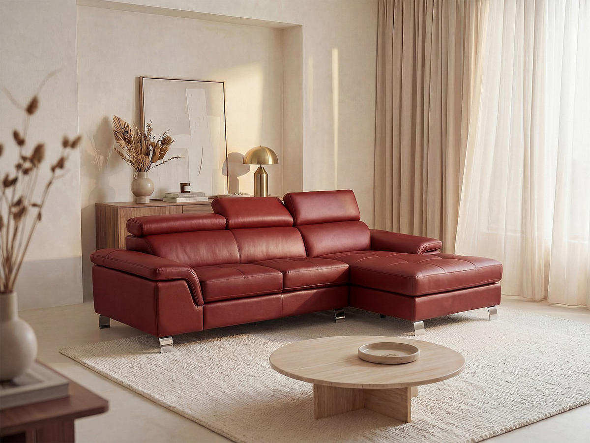 SOFA - 4 Personen - leder - rot Mishima - Rot, Leder (260/79/167cm) - Vente-Unique