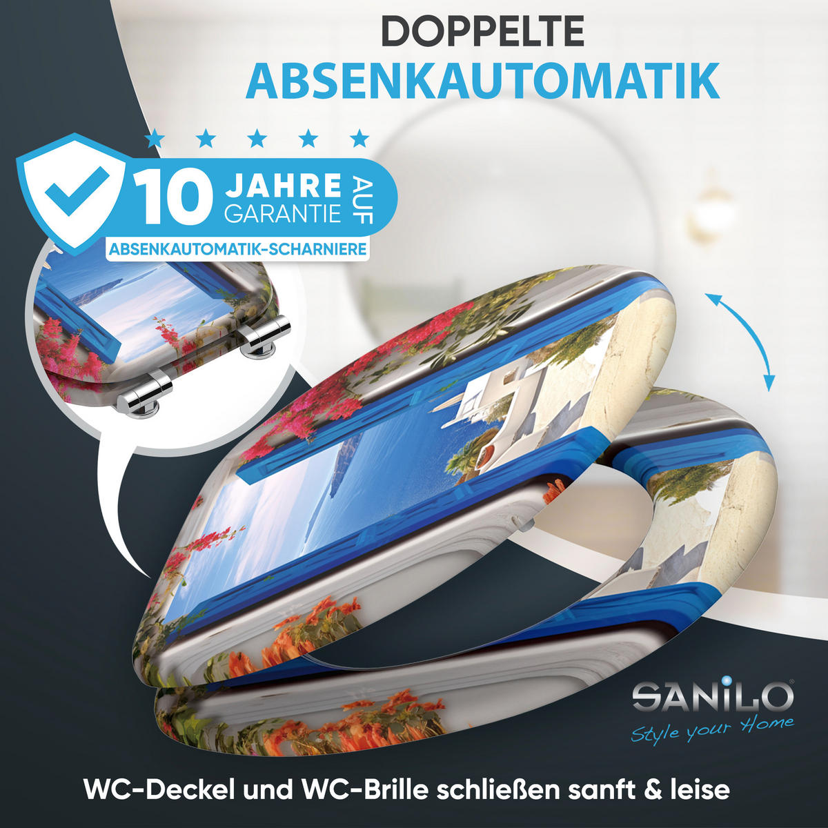 WC Sitz mit Absenkautomatik Greece - Blau, Holzwerkstoff (38/6/47cm) - Sanilo