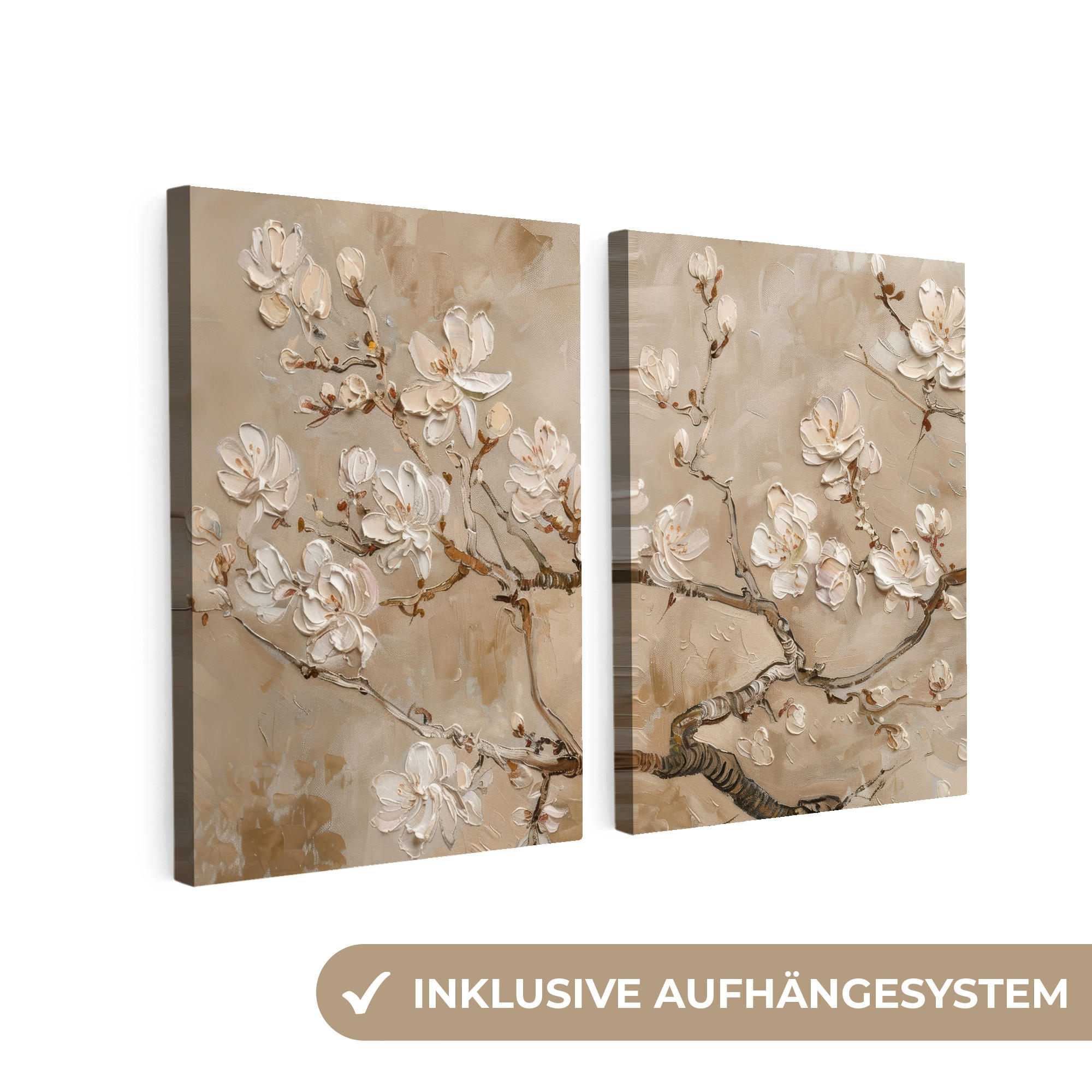 LEINWANDBILD 2er Set Beige - Blüte - Modern 100x70 cm - Greige, Textil (100/70cm) - MuchoWow