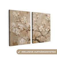 LEINWANDBILD 2er Set Beige - Blüte - Modern 60x40 cm - Greige, Textil (60/40cm) - MuchoWow