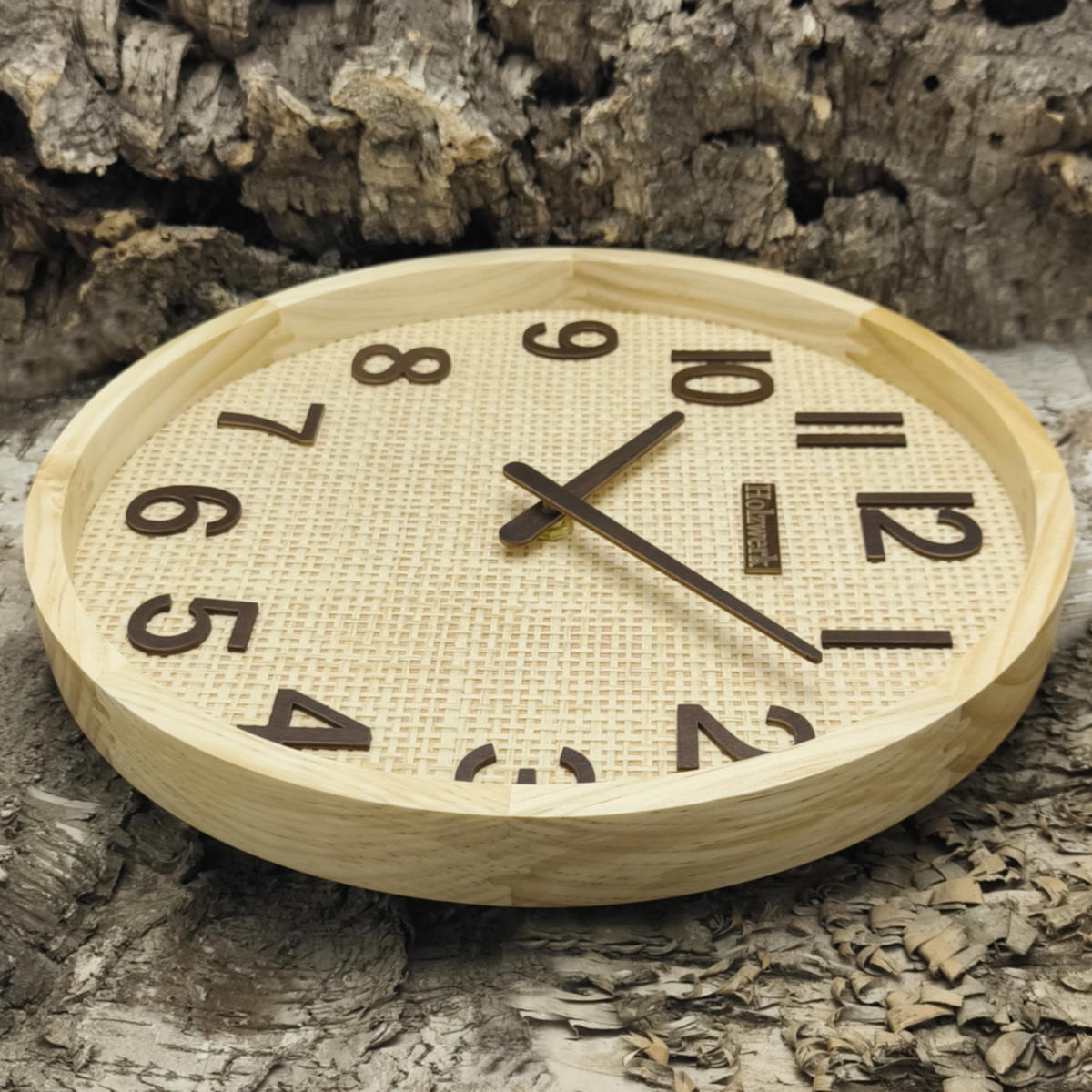WANDUHR Holz BOHO Rattan SAARBURG Loft Wand Uhr, beige, braun - Beige/Braun, Holz/Kunststoff (30/30/4.8cm) - Holzwerk