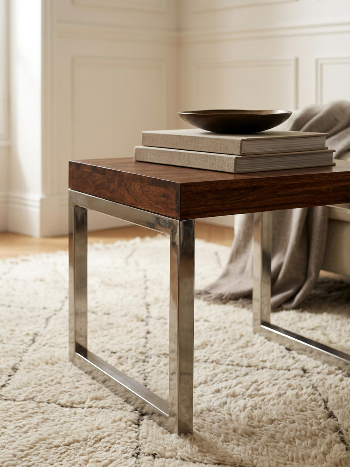 COUCHTISCH Massivholz Metallgestell Pflegeleicht, Braun 45x45x40 cm - Silberfarben/Braun, Holz/Metall (45/45/40cm) - KADIMA DESIGN