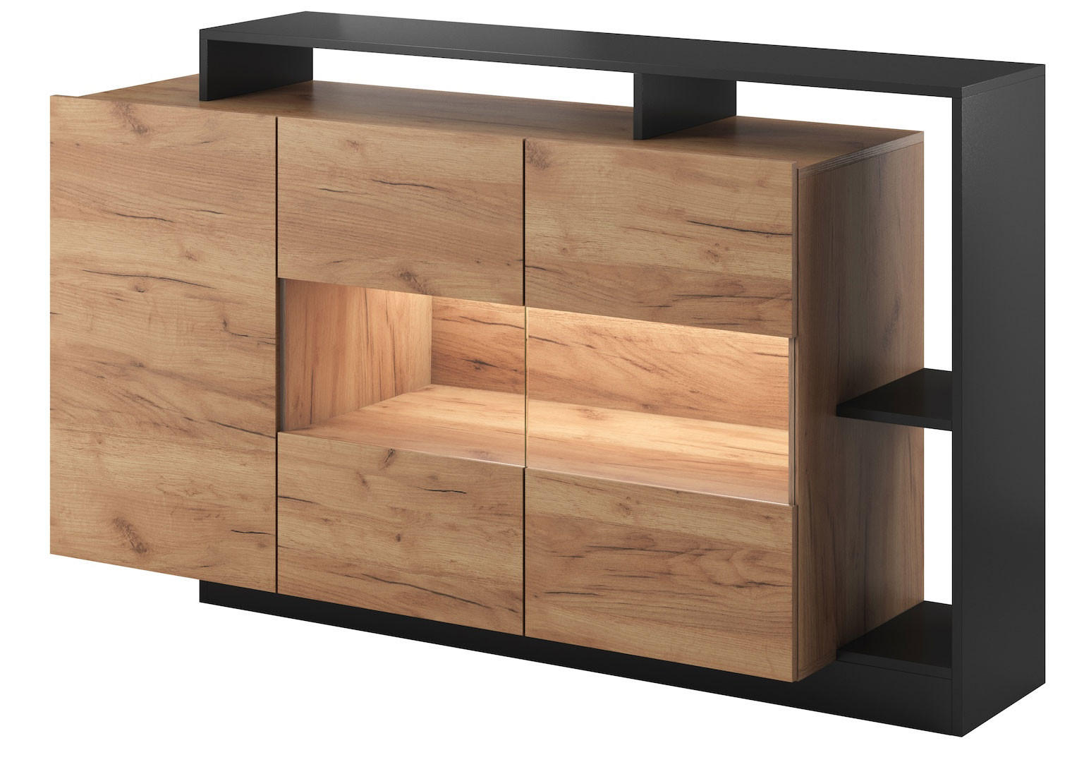 KOMMODE Alva Craft Gold Oak / anthrazit 155 / 44 / 93,5cm - Eichefarben/Anthrazit, Holz/Holzwerkstoff (155/94/44cm) - Feldmann-Wohnen