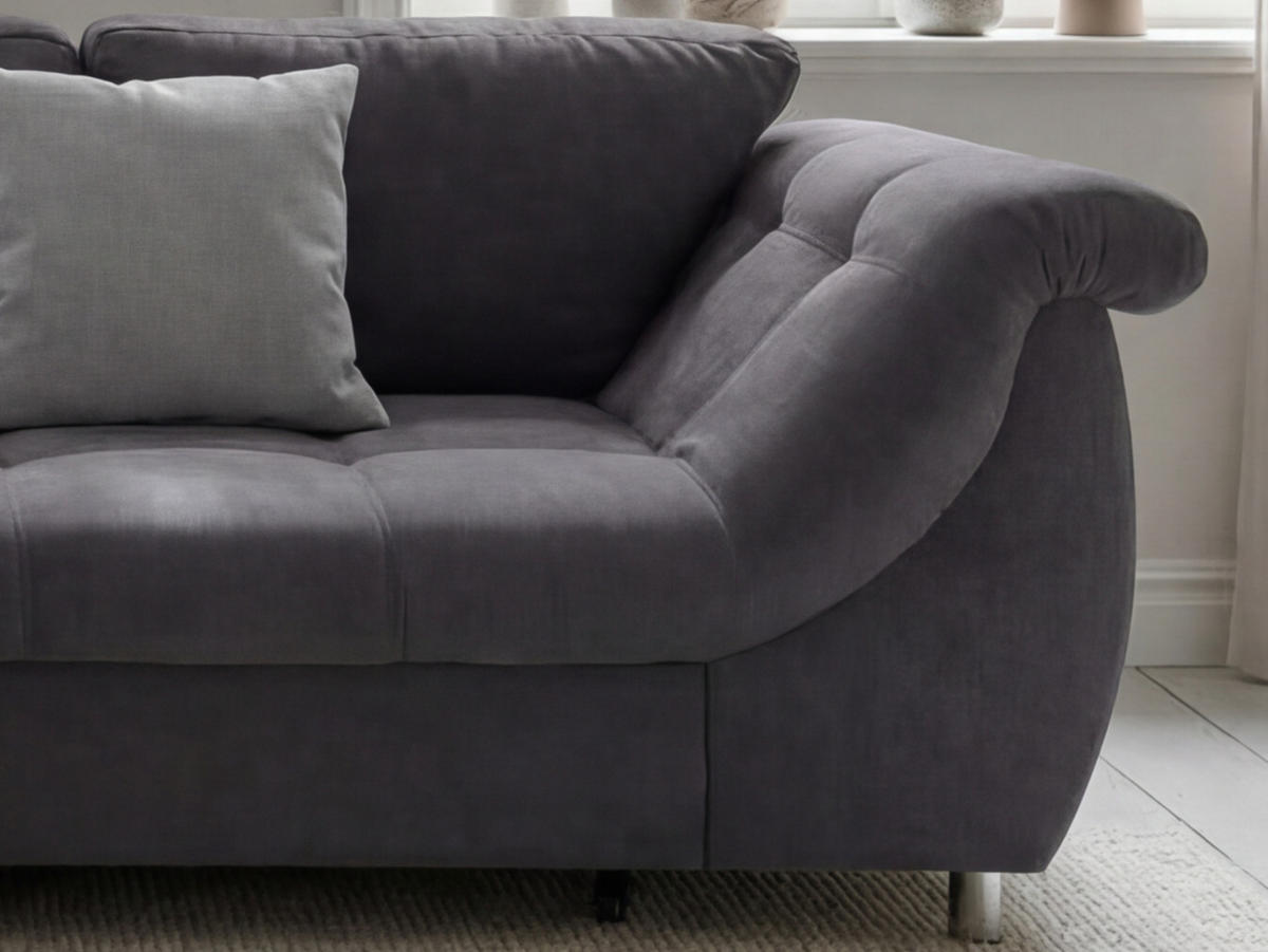 ECKSOFA mit Schlaffunktion, Wellenunterfederung, Ottomane links B250/T190/H84 cm, Liegefl. 179x190 cm, Mikrofaser Anthrazit / 17008 - Chromfarben/Anthrazit, Textil/Metall (250/190cm) - luma-home
