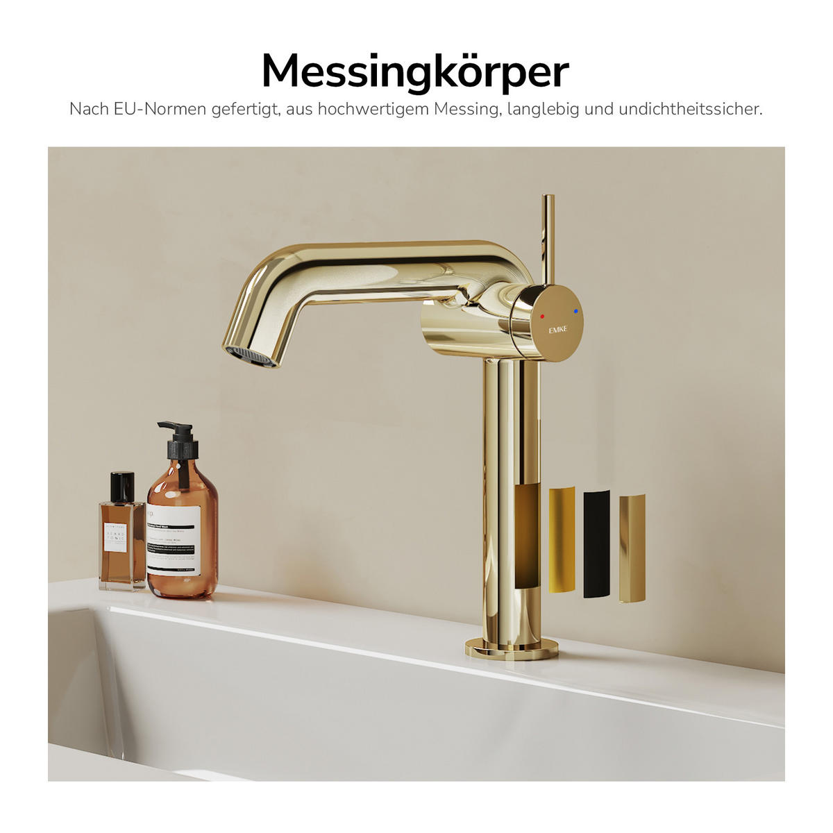 WASCHTISCHARMATUR Ventilkernzertifizierung Champagnergold 15cm - Goldfarben, Metall (20/7.6/22.2cm) - EMKE