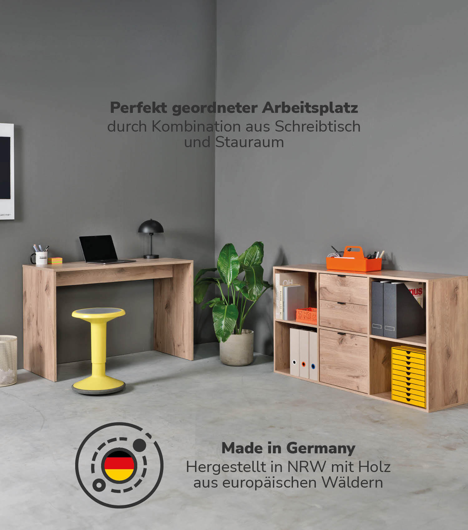 SCHREIBTISCH Der Produktive - Eichefarben, Holzwerkstoff (54/112/77cm) - Mokebo