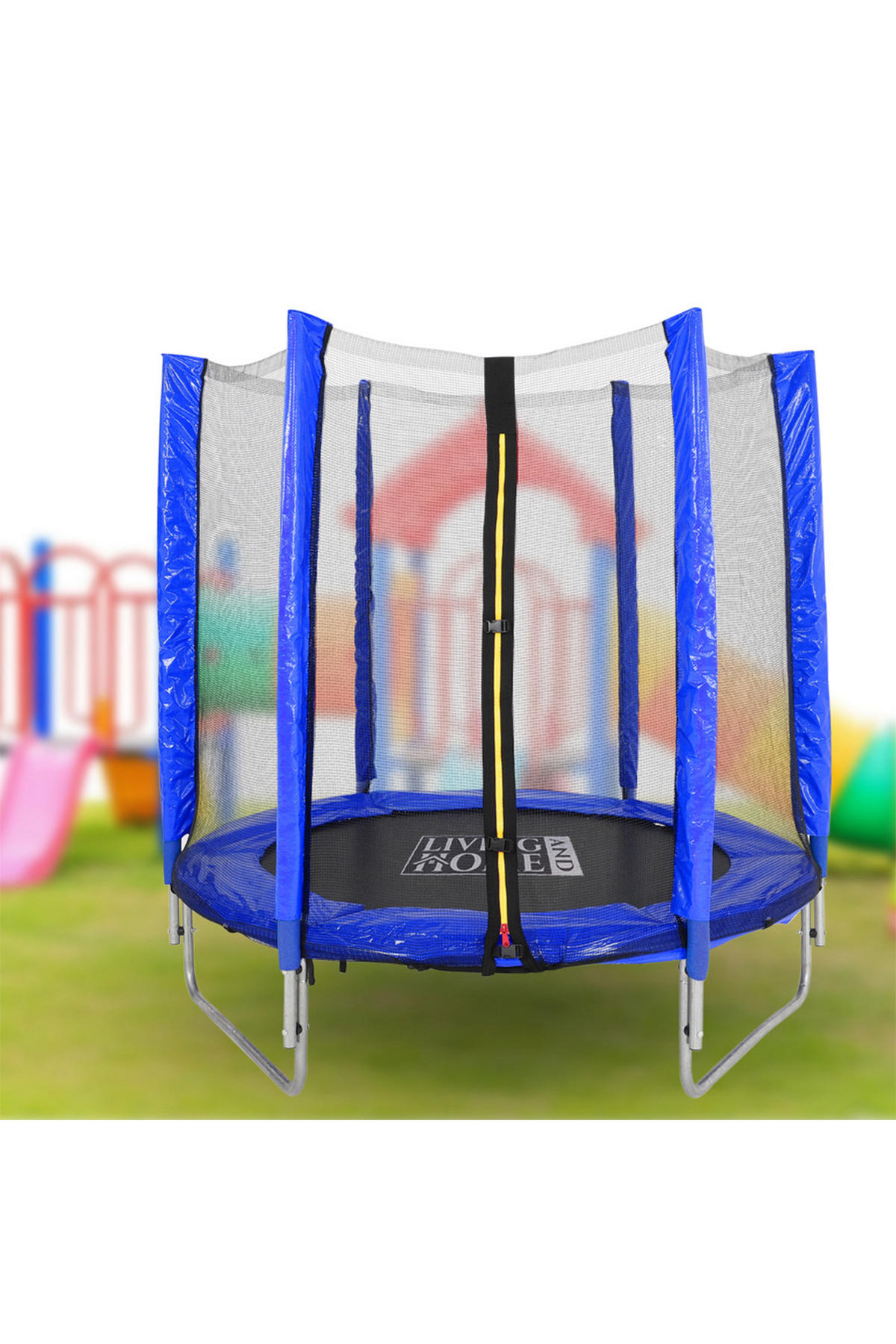 TRAMPOLIN aus Stahl, PP, EPE, Federn in Blau + Schwarz mit Sicherheitsnetz für Kinder 150 cm Durchmesser x 160 cm Höhe - Blau, Metall (150/150/160cm) - Livingandhome