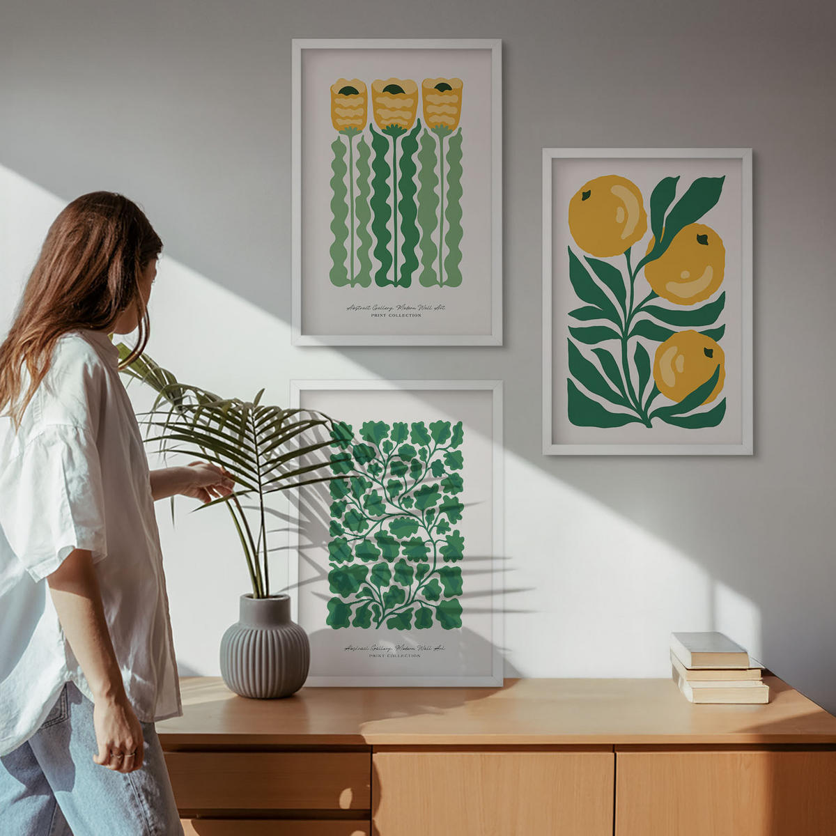 WANDBILDER 3er-Set - 40x60 cm Weißer Rahmen - Pflanzenmuster Blüten Blätter - Weiß, Kunststoff (40/60cm) - ArtPrintCave