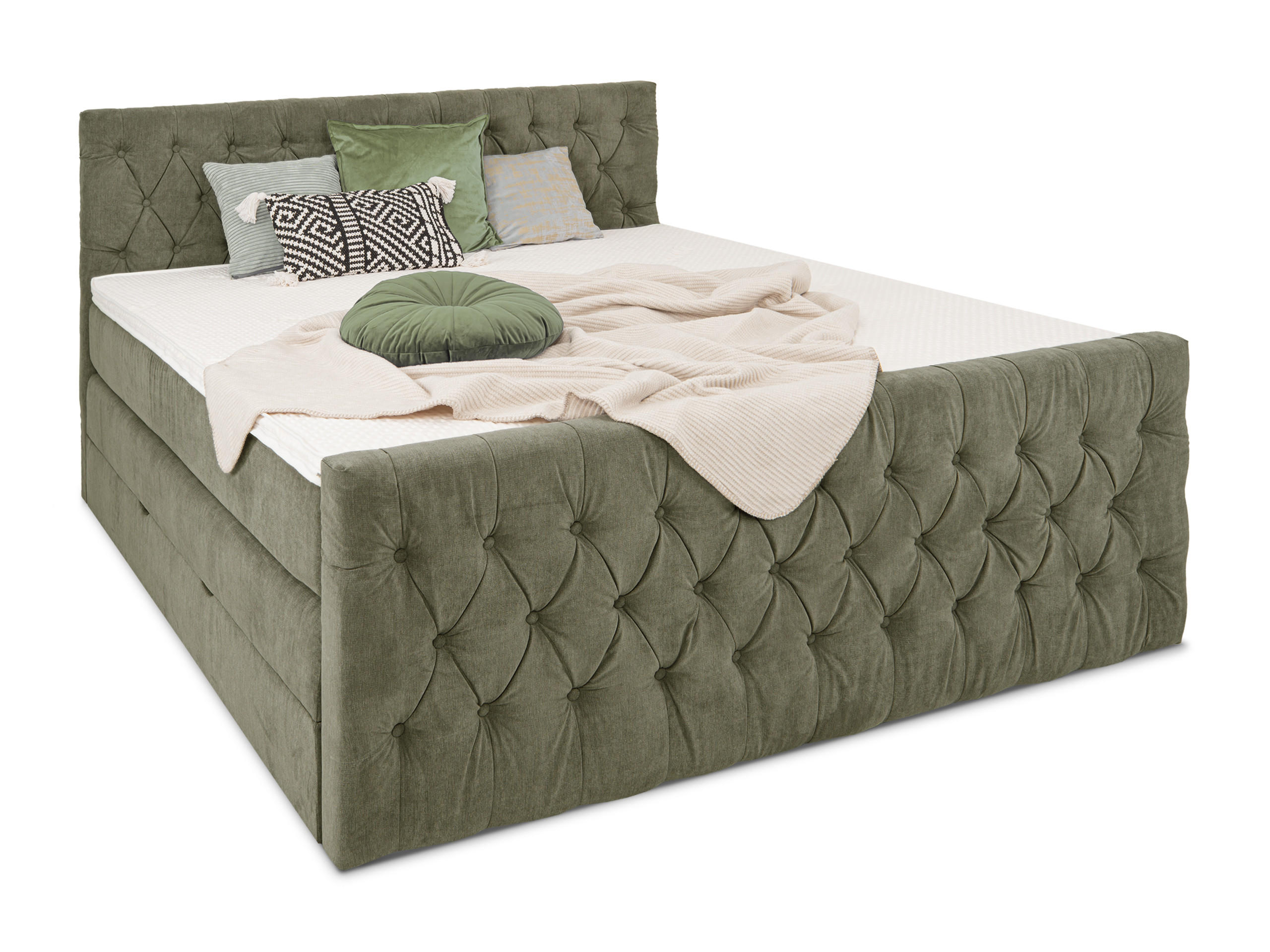 BOXSPRINGBETT London olive 160 /200 cm H2/H3 Samt - Olivgrün, Textil (160/200cm) - wonello