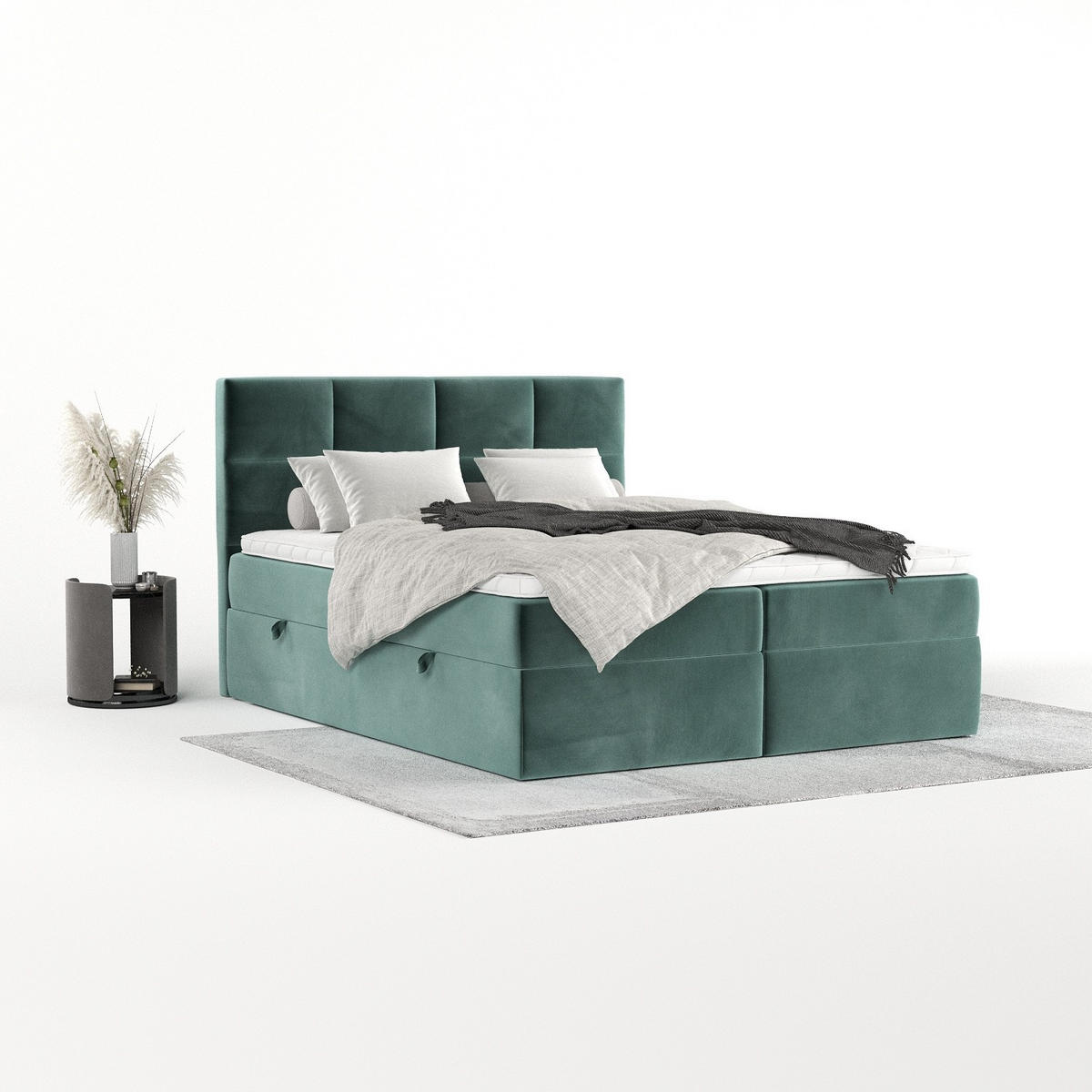 BOXBETT Oris 140/200 cm Türkis im Kronos Stoff - Türkis/Schwarz, Holz/Holzwerkstoff (140/200cm) - AltaBeds