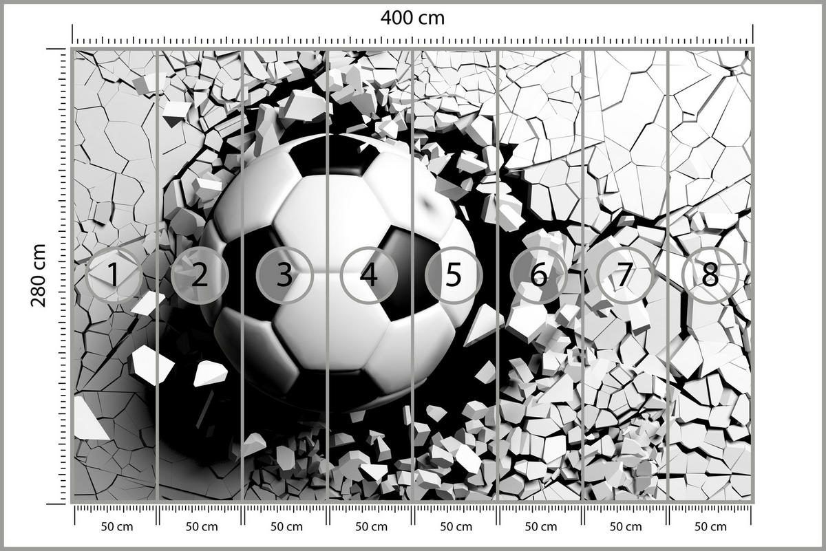 FOTOTAPETE für Wohnzimmer Fußball Betonwand Riss 400x280 - Schwarz/Weiß, Papier (400/280cm) - Muralo