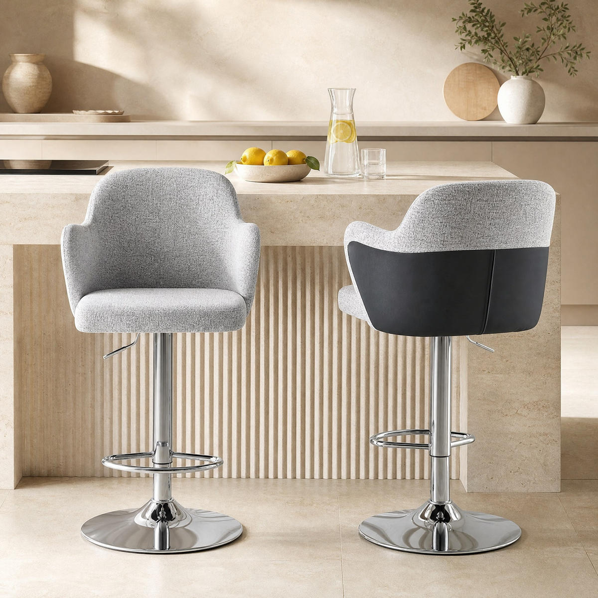 BARHOCKER-SET 2-teilig Hellgrau höhenverstellbar - Hellgrau, Textil (37.6/118/45cm) - MIVRAY