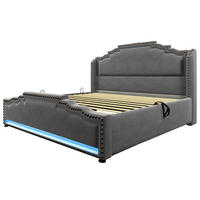POLSTERBETT aus Velours 140x200 cm in Grau mit Stauraum, LED, USB-C & Matratze - Grau, Textil (140/200cm) - Modfu
