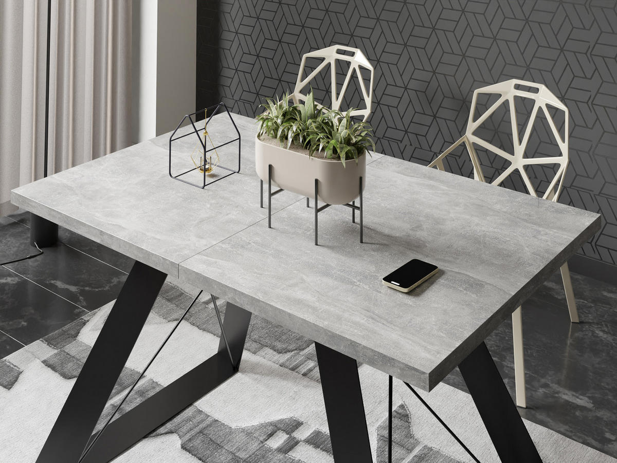 ESSTISCH Colter rechteckig ausziehbar, Grauer Beton 140-240/80/76 cm - Hellgrau/Schwarz, Holzwerkstoff/Metall (140/80/76cm) - WFL GROUP