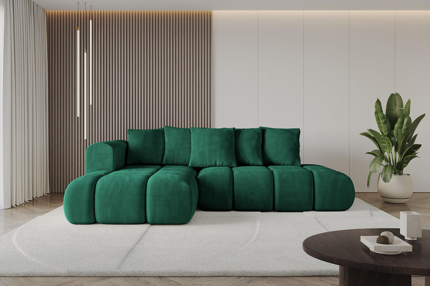 ECKSOFA Ottomane Links CLOUD-L-v1 289x180x40 Dunkelgrün Velours - Dunkelgrün, Holzwerkstoff/Kunststoff (180/289cm) - ALTDECOR