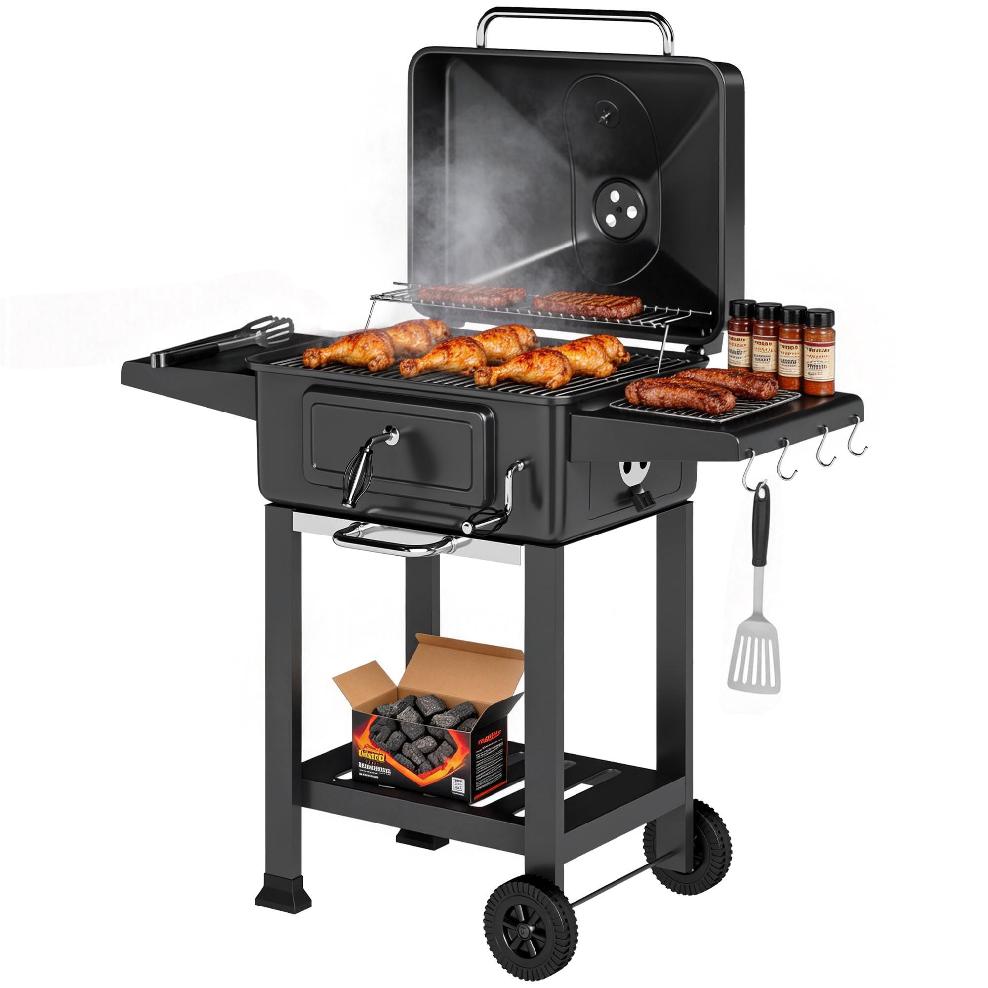 HOLZKOHLEGRILL DE-10231 Schwarz - Schwarz, Metall (63/101.5/112cm) - ComfortXL