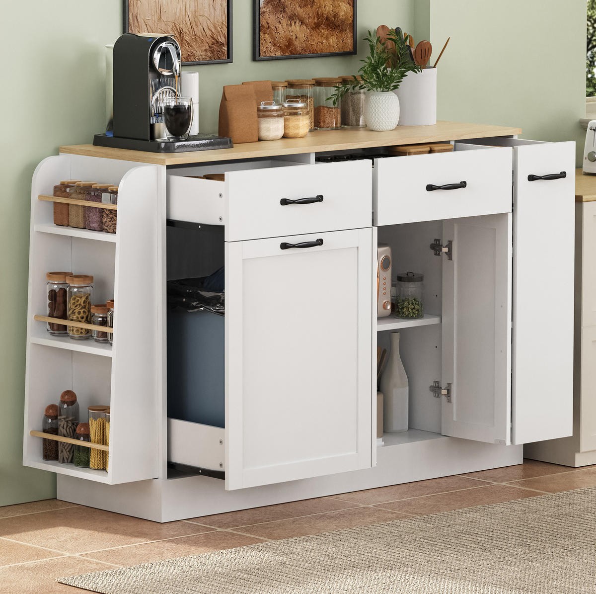SIDEBOARD 133,5/40/86 cm weiß aus MDF mit offenen Fächern - Weiß, Holzwerkstoff (40/86/133.5cm) - OKWISH