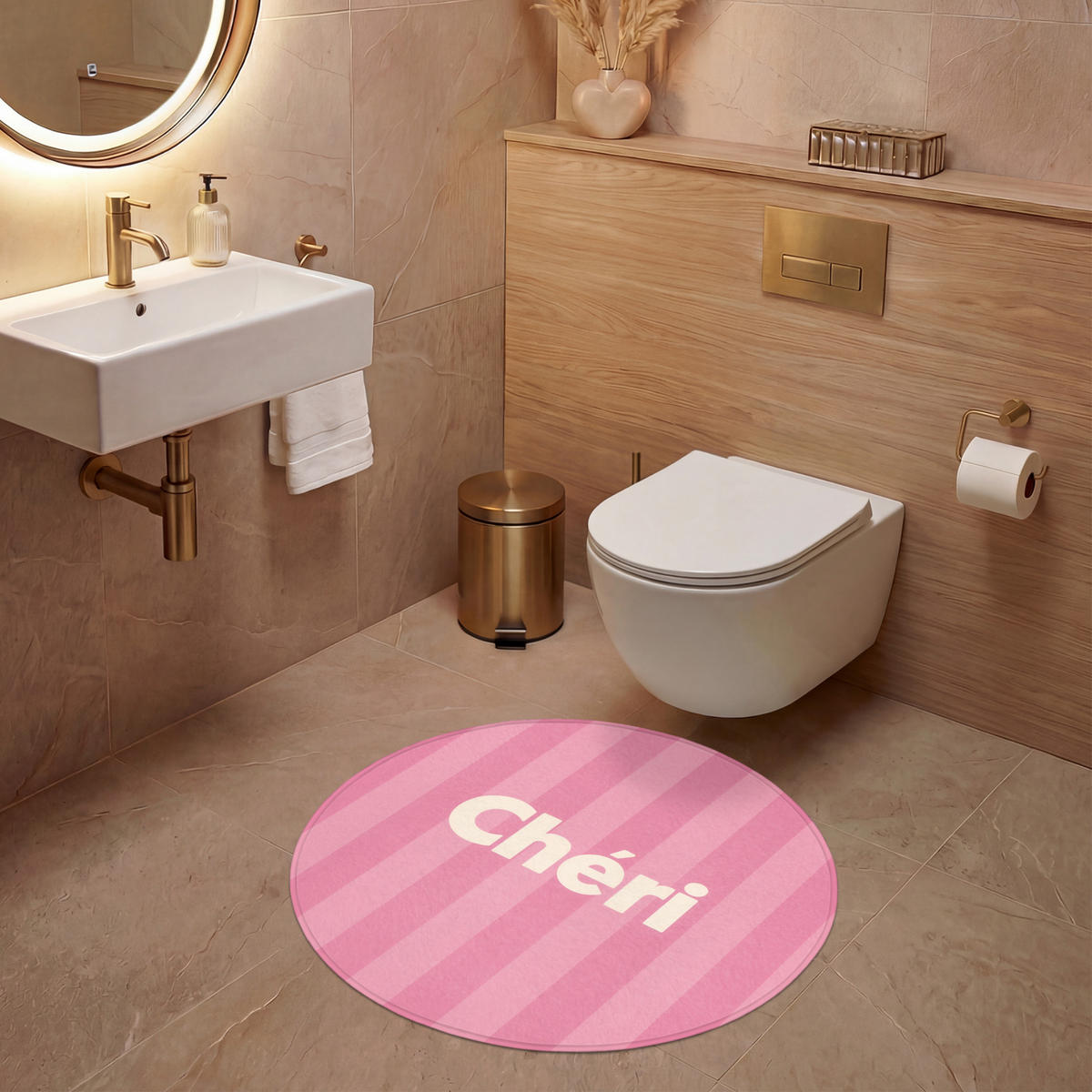 WC PŘEDLOŽKA Pruhované - růžové - Chéri 70x70 cm - růžová, textil/plast (70/1cm) - OnlyWow