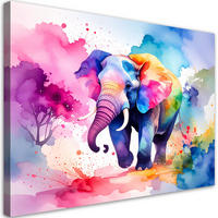 LEINWANDBILD Bunter Elefant Safari Aquarell 90x60cm - Multicolor, Textil (90/60cm) - Feeby