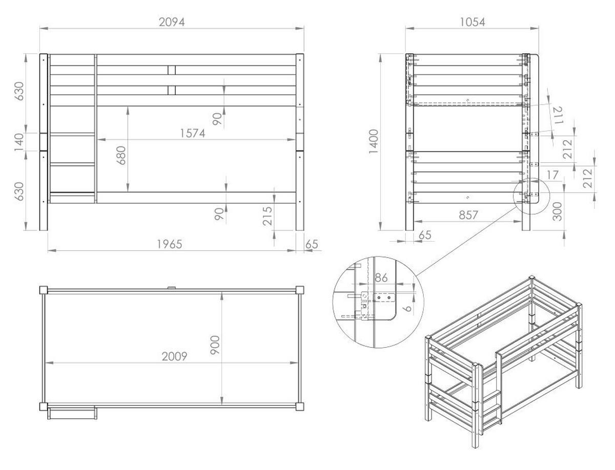 ETAGENBETT Karolina 210x140x105 aus Massivholz in natur - Kieferfarben, Holz (90/200cm) - 58aufmkessel