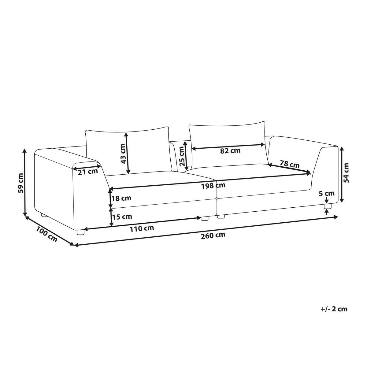 3-SITZER-SOFA braun mit Kissen Lermon - Braun, Textil (260/59/100cm) - Beliani