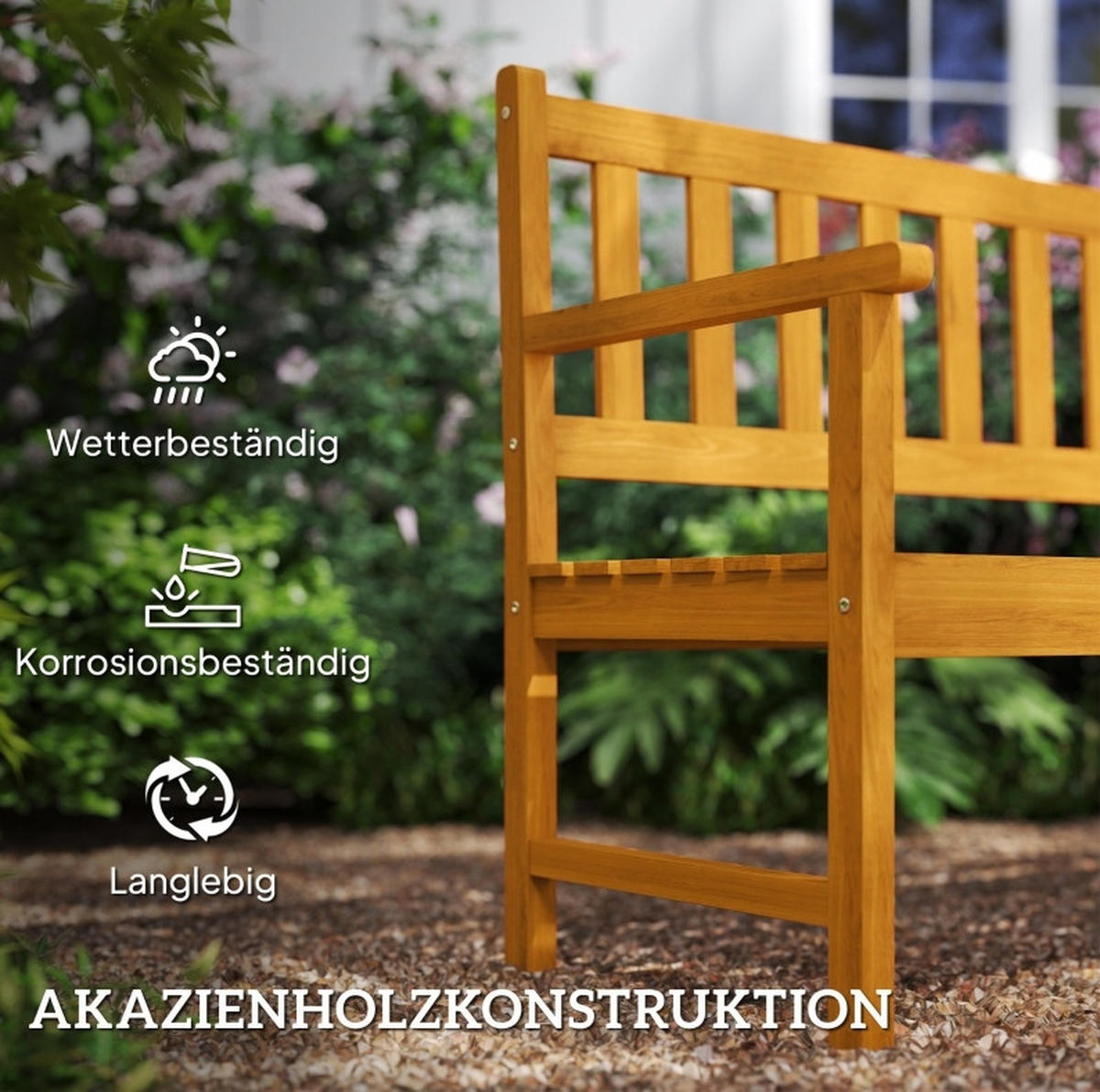 ZAHRADNÍ lavice z akáciového dřeva 149x56,5x89 cm teak s výklopným středovým stolkem a područkami - teaková, kompozitní dřevo (149/89/56.5cm) - Modfu