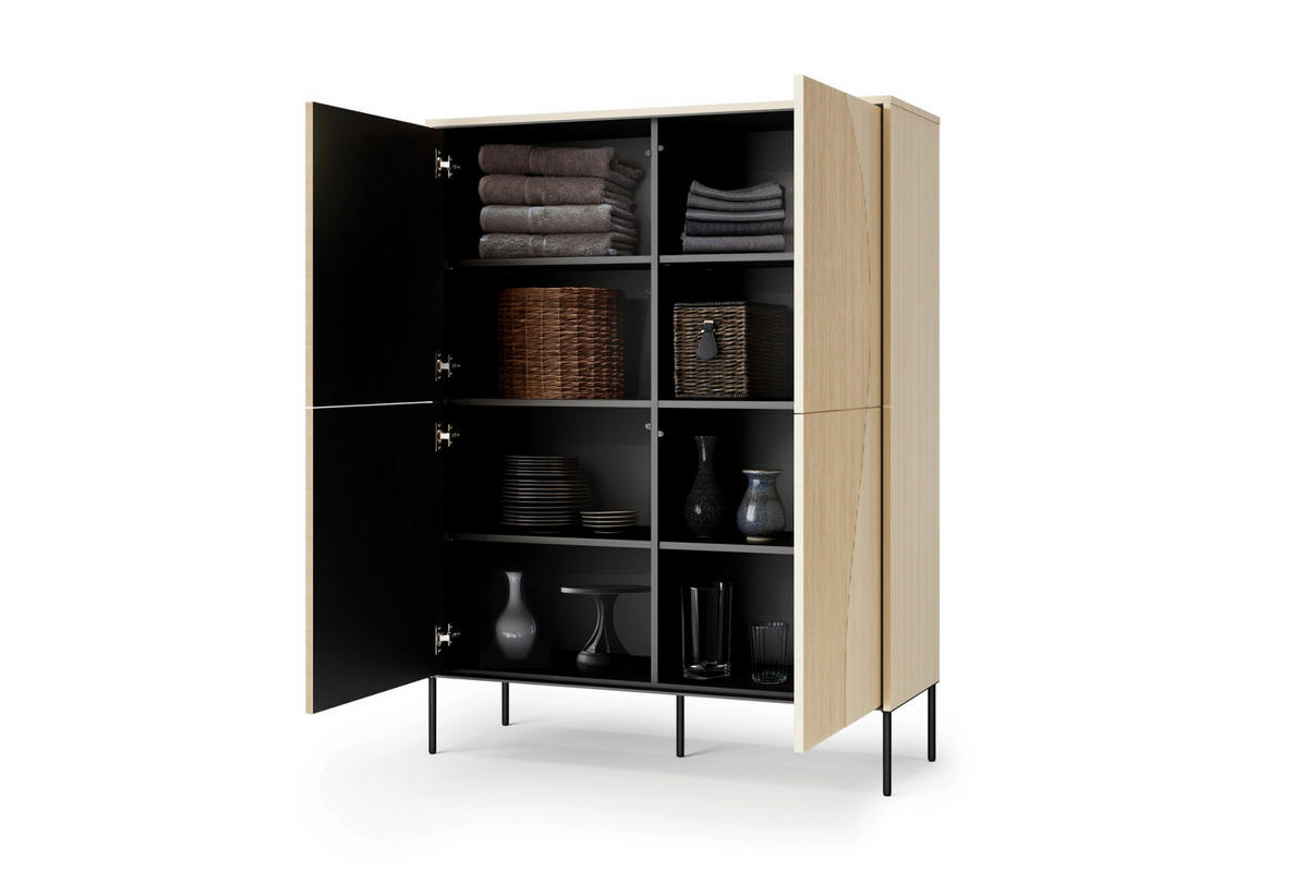 HOCHKOMMODE FAVOS 02 112/148/40 cm in Eiche Vincenza hell und Schwarz mit LED - Eichefarben/Schwarz, Holzwerkstoff (112/148/40cm) - Deine Möbel 24