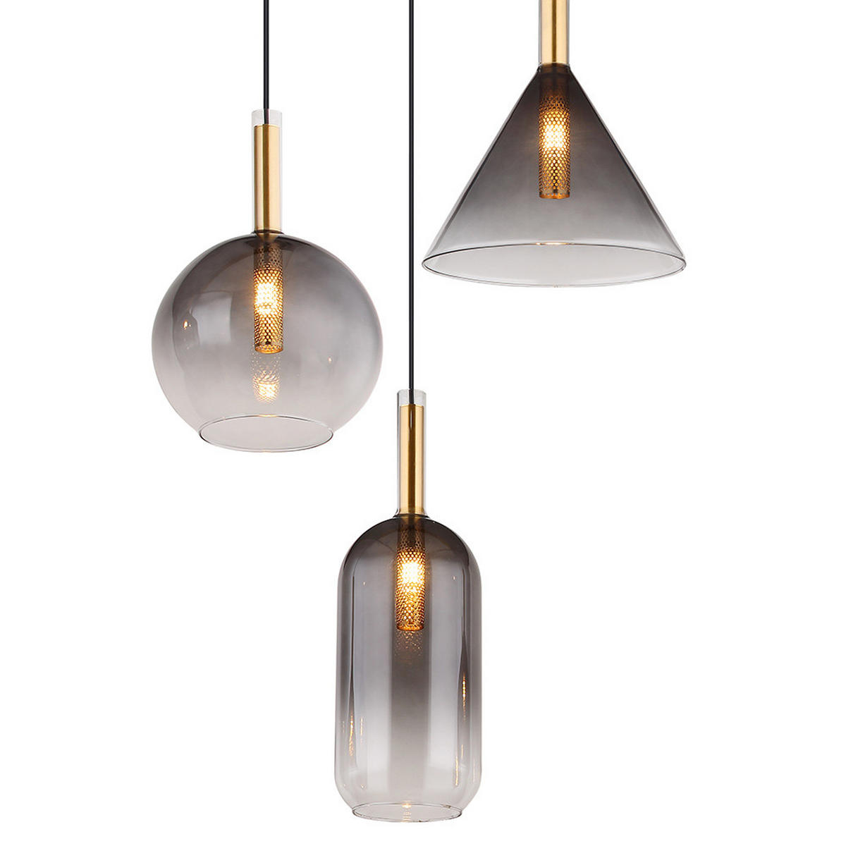 PENDELLEUCHTE ELISABETH, Messing, 3-flammig - Messingfarben, Glas (43/43/150cm) - Globo Lighting