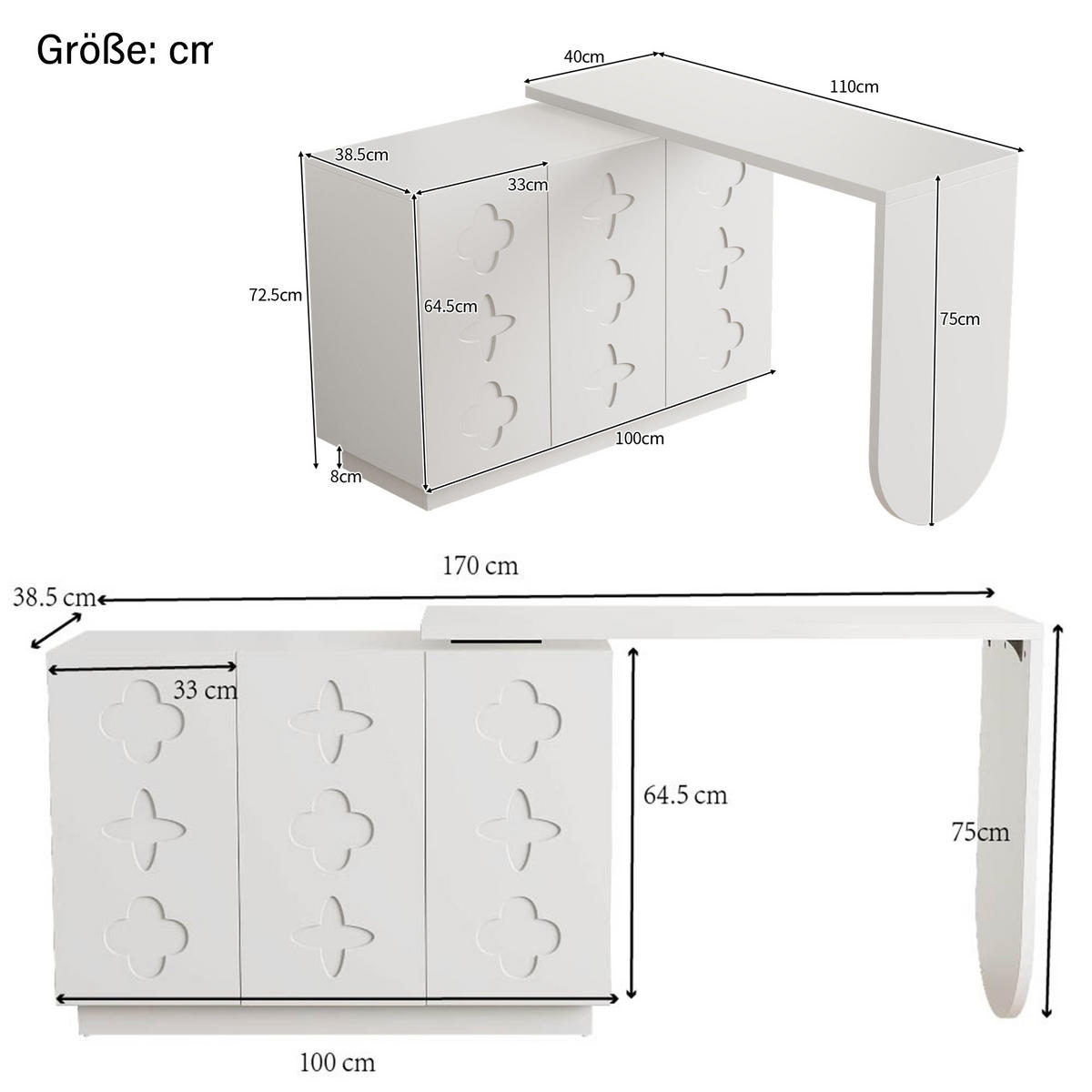 COMPUTERTISCH Eckschreibtisch Drehbar Weiß L-Form mit Schrank 110cm - Weiß, Holzwerkstoff (40/110/75cm) - Urban Meuble